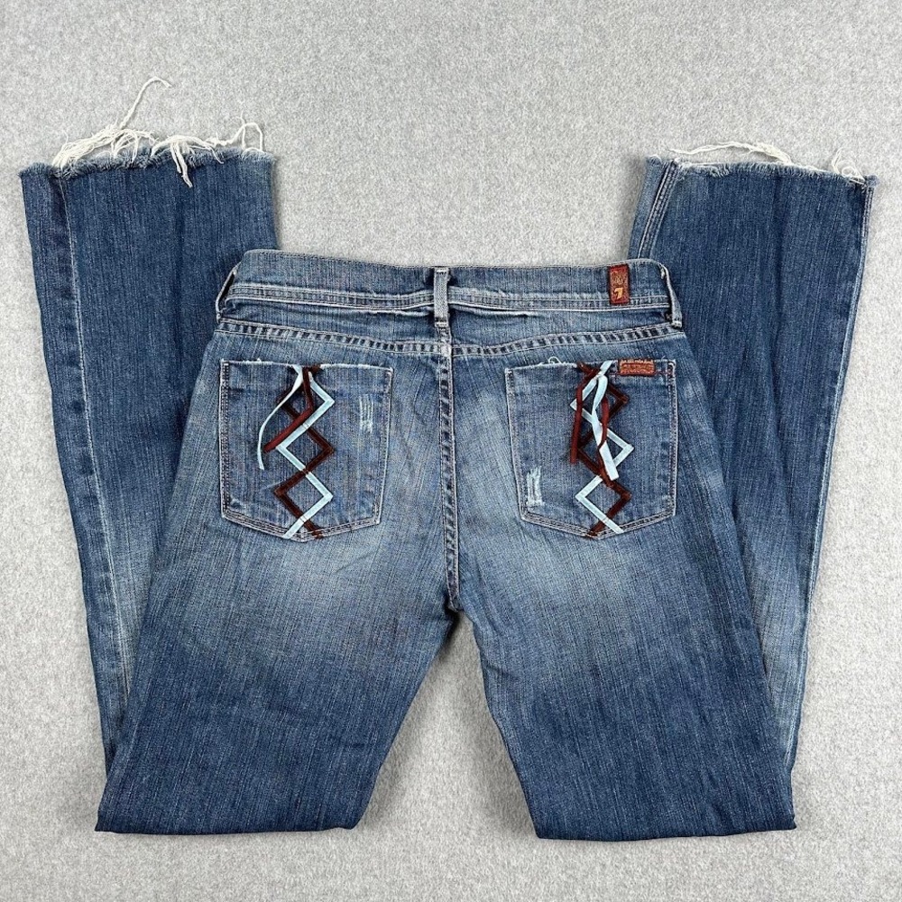 7 For All Mankind Womens Bootcut Jeans Size 28 Blue Denim Frayed‎ Cowboy Ribbon